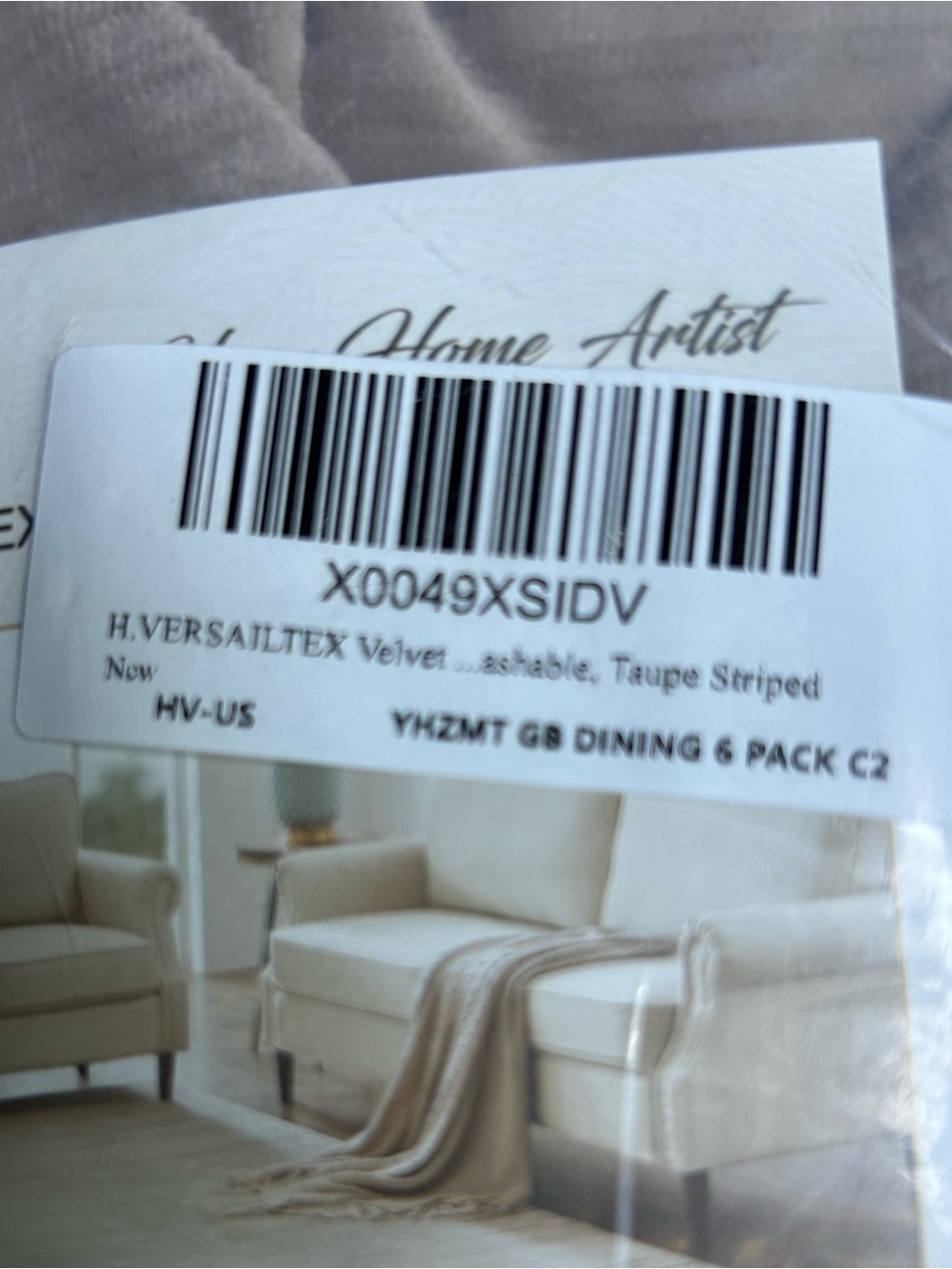 6 taupe striped velvet dining chair covers NEW - Picture 8 of 8